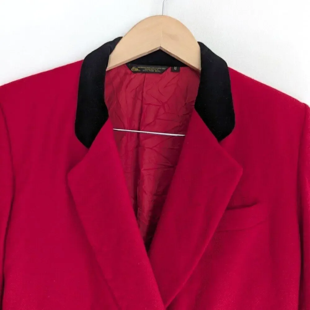 Vintage Red Wool and Velvet Cropped Double Breasted Jacket Red Coat